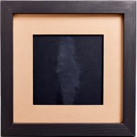 A square picture frame with a dark outer border and a lighter inner mat.