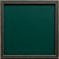 A square picture frame with a dark, slightly distressed border and a green inner mat.