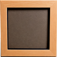 A square picture frame with a light wood finish and a dark inner mat.